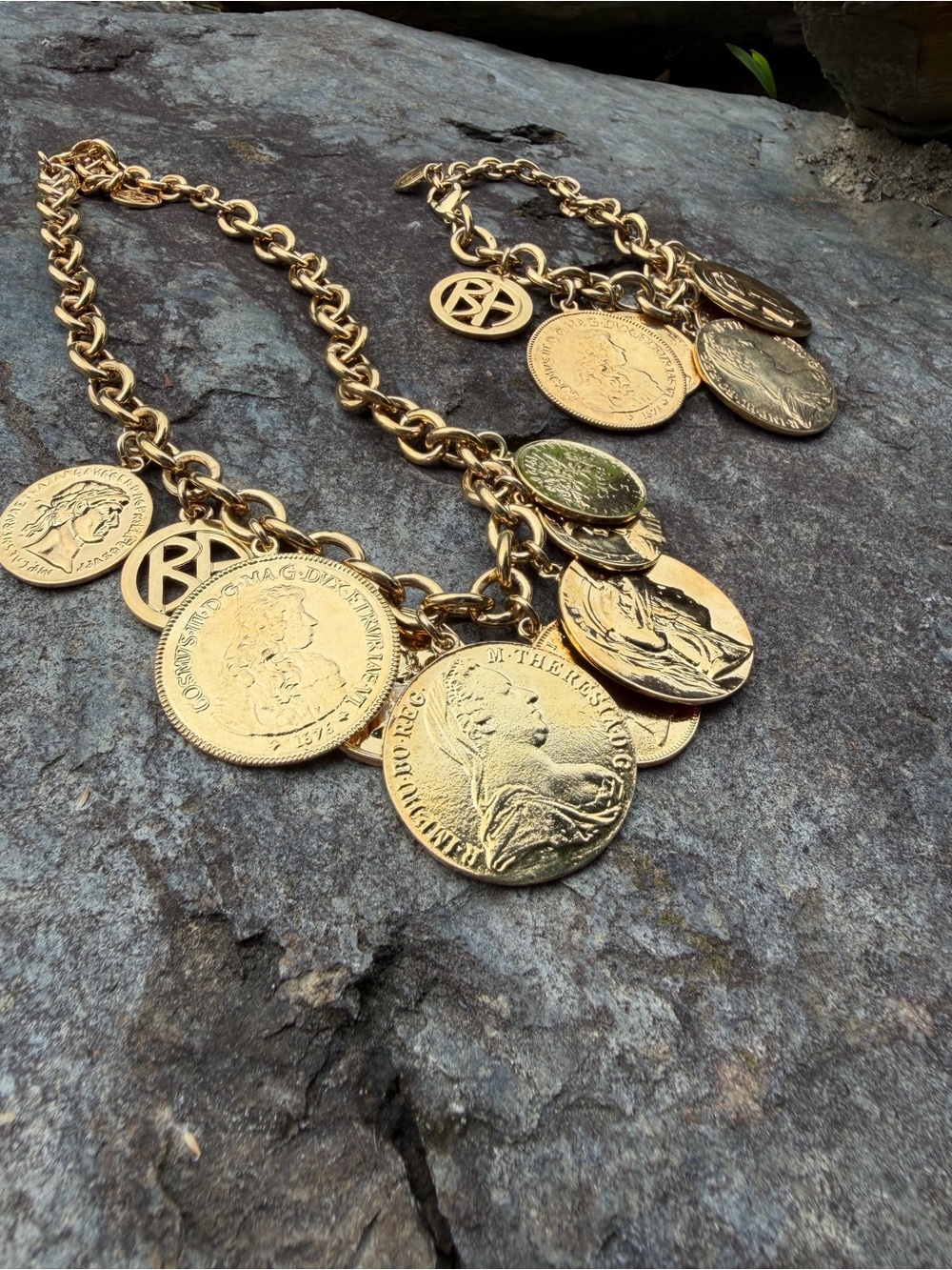 Ben-Amun 24K Gold Plated Moroccan Coin Charm Necklace Bracelet Set - Picture 11 of 13
